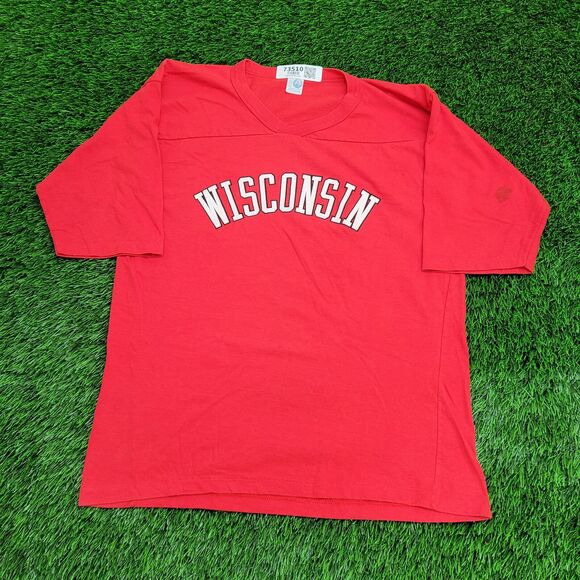 Vintage 80s Wisconsin Shirt Womens M/L Red - Picture 1 of 16